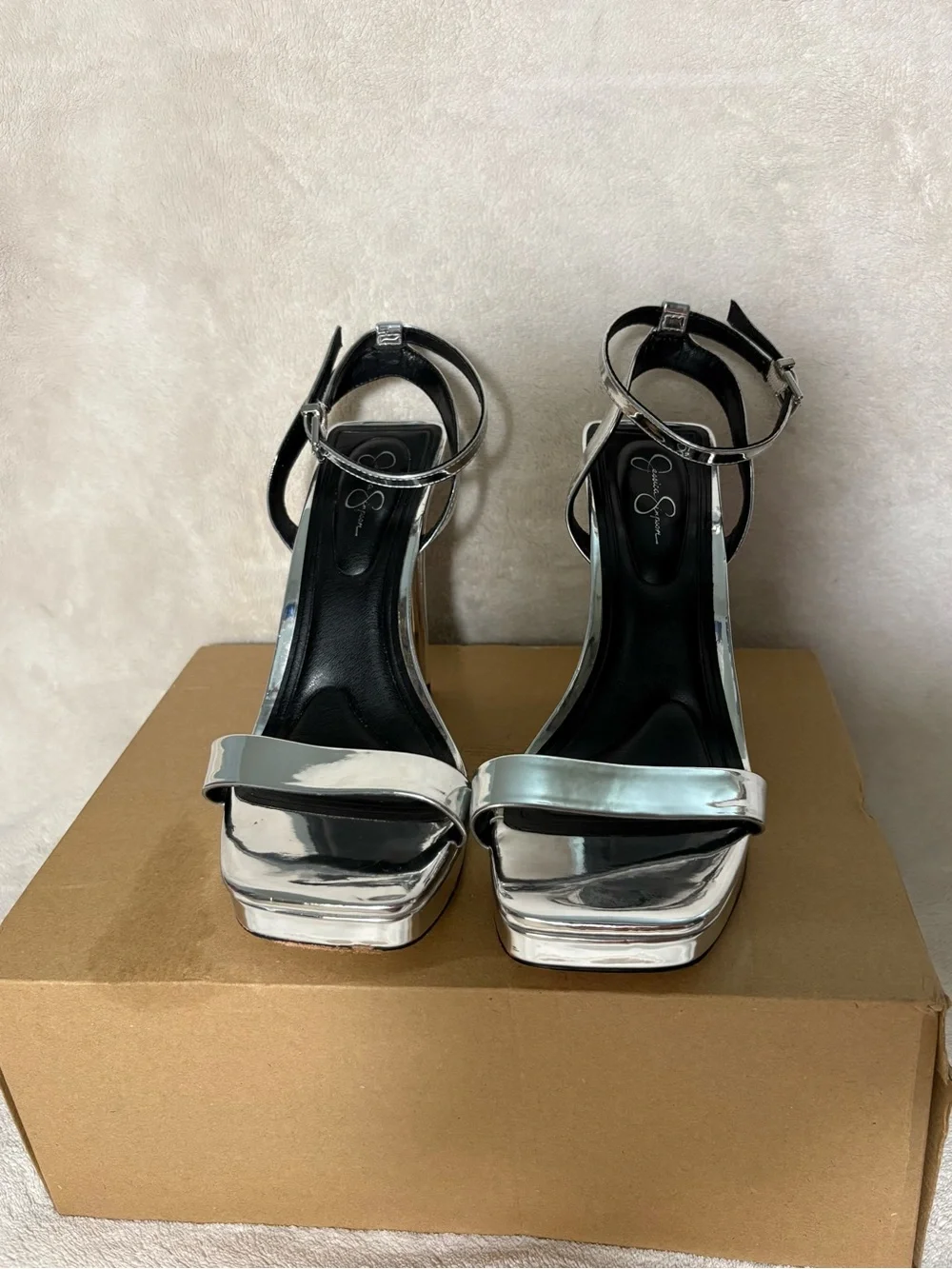 Jessica Simpson Metallic Silver Platform Ankle-Strap Sandals